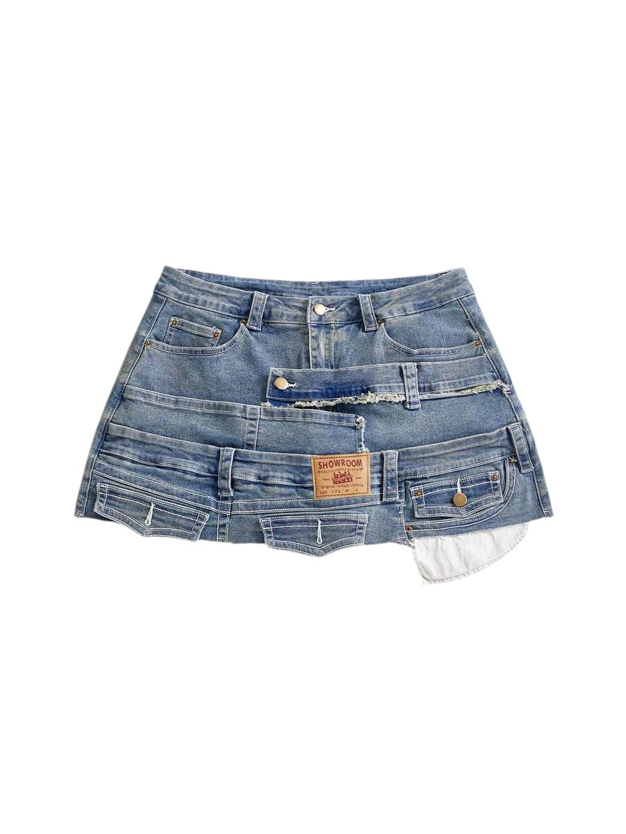 Plus Size Blue Y2K Retro Punk Metal Detail Denim Shorts