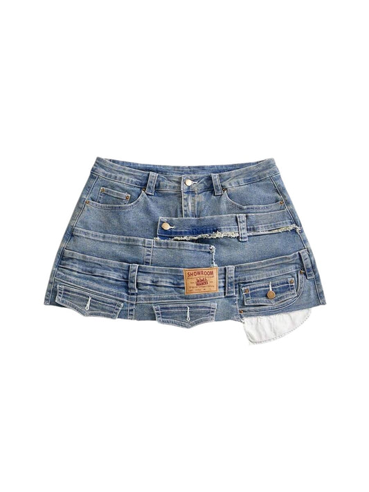 Plus Size Blue Y2K Retro Punk Metal Detail Denim Shorts