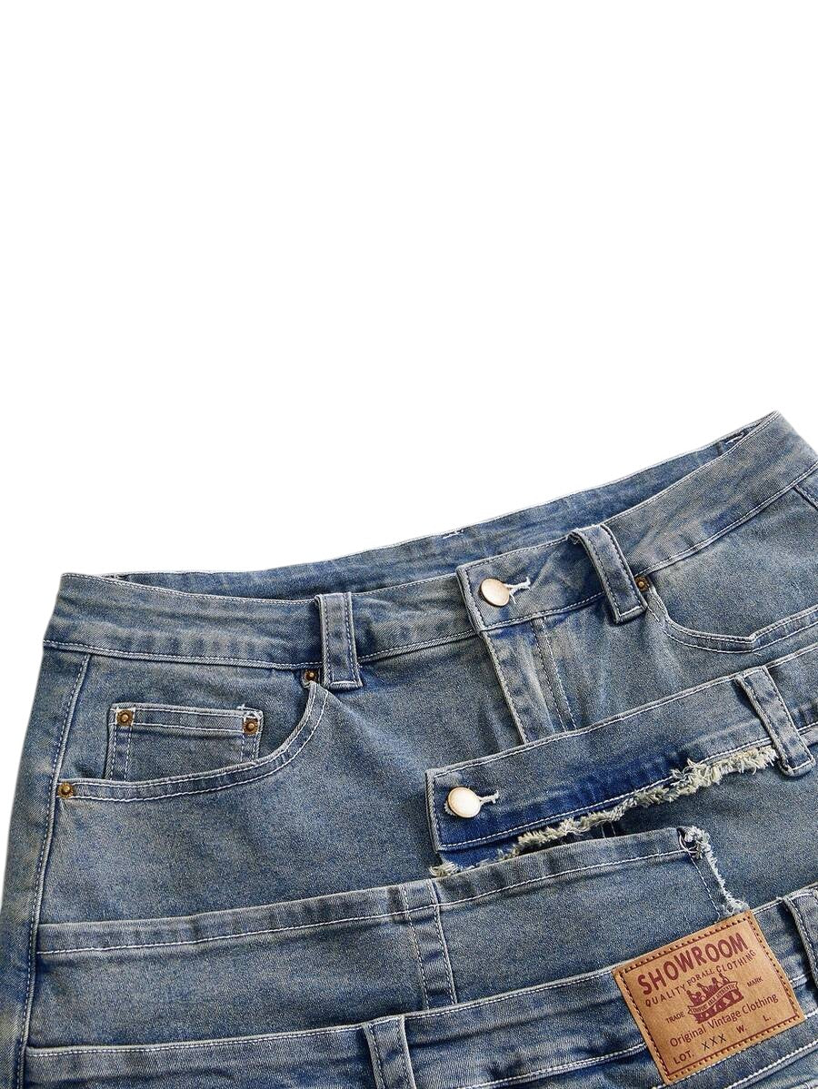 Plus Size Blue Y2K Retro Punk Metal Detail Denim Shorts