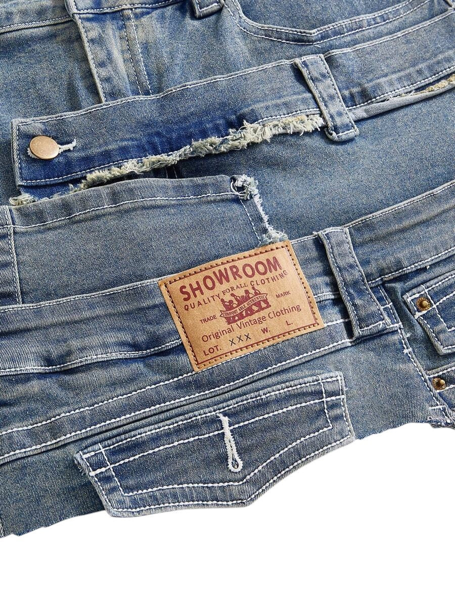 Plus Size Blue Y2K Retro Punk Metal Detail Denim Shorts