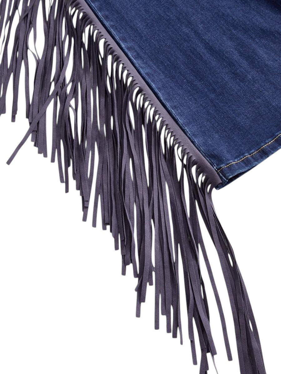 Women's Vintage Wash Side Tassel Rivet Low Rise Denim Jeans