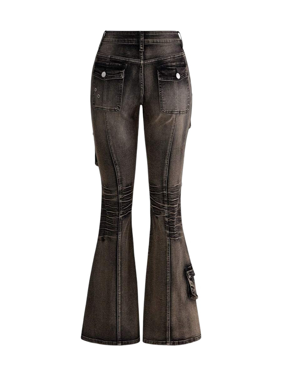 Black Grunge Punk Super Low Rise Distressed Flare Jeans