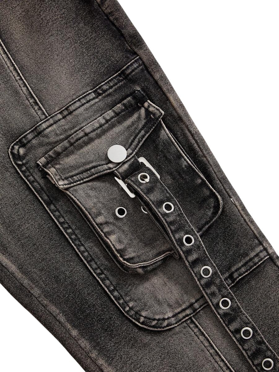 Black Grunge Punk Super Low Rise Distressed Flare Jeans