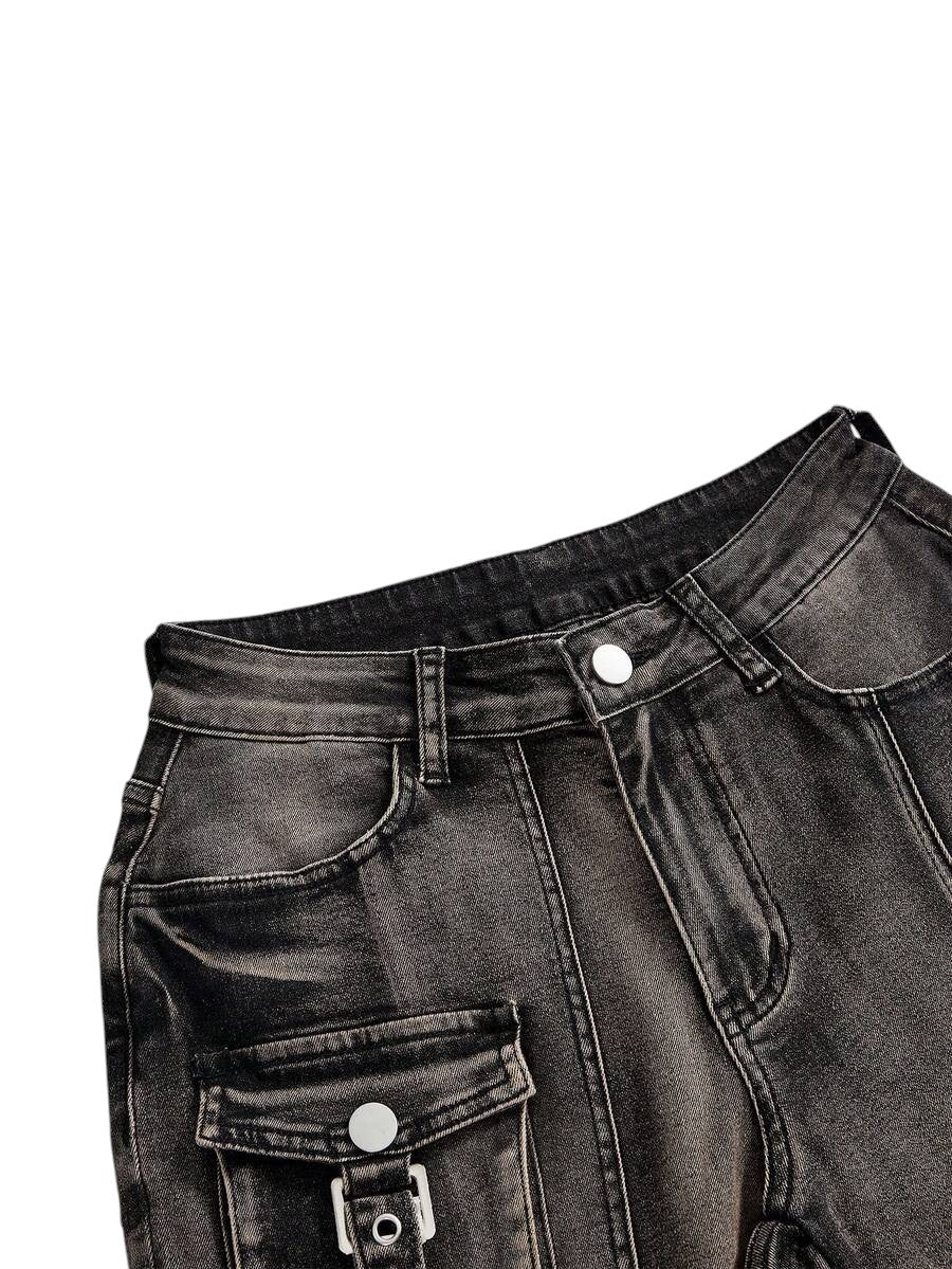 Black Grunge Punk Super Low Rise Distressed Flare Jeans