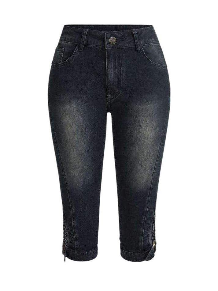 Y2K Vintage Wash Distressed Mid Rise Denim Shorts