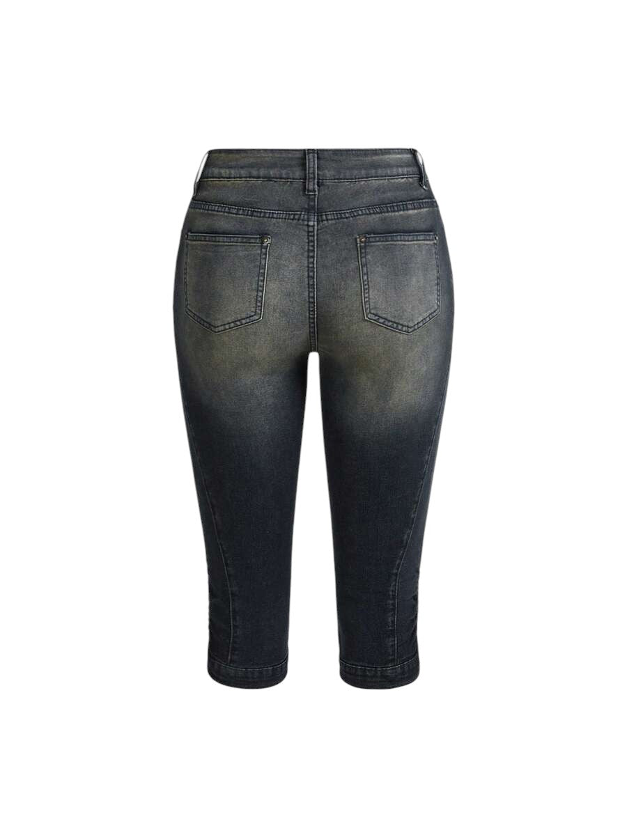 Y2K Vintage Wash Distressed Mid Rise Denim Shorts