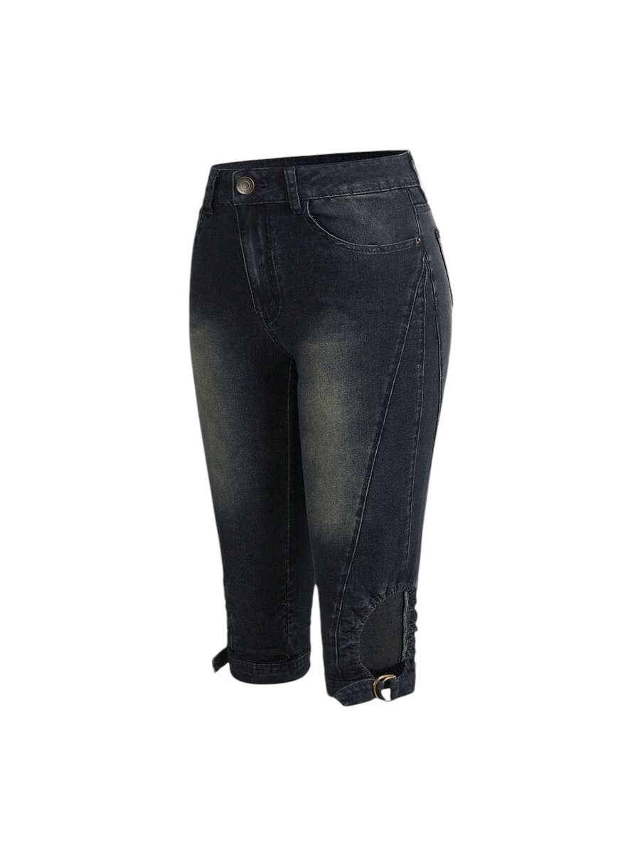 Y2K Vintage Wash Distressed Mid Rise Denim Shorts