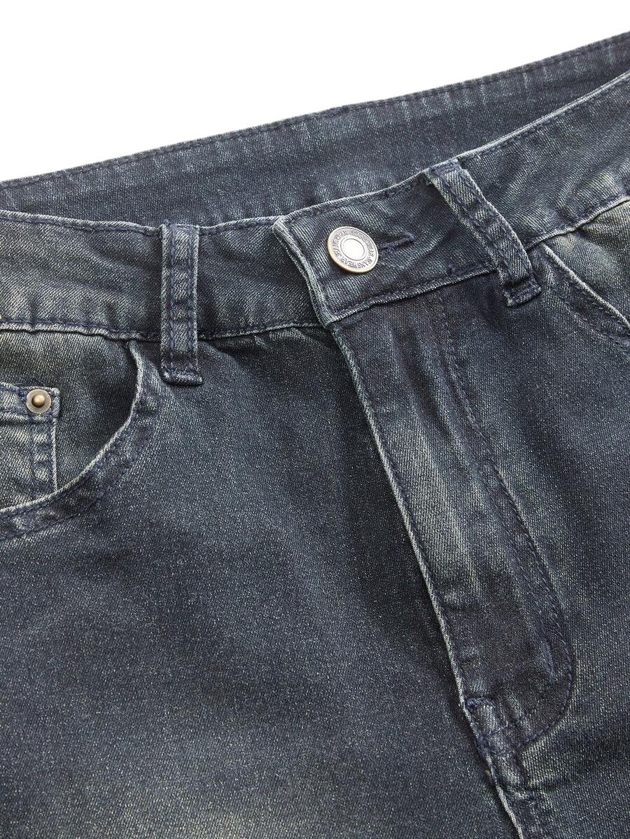 Y2K Vintage Wash Distressed Mid Rise Denim Shorts