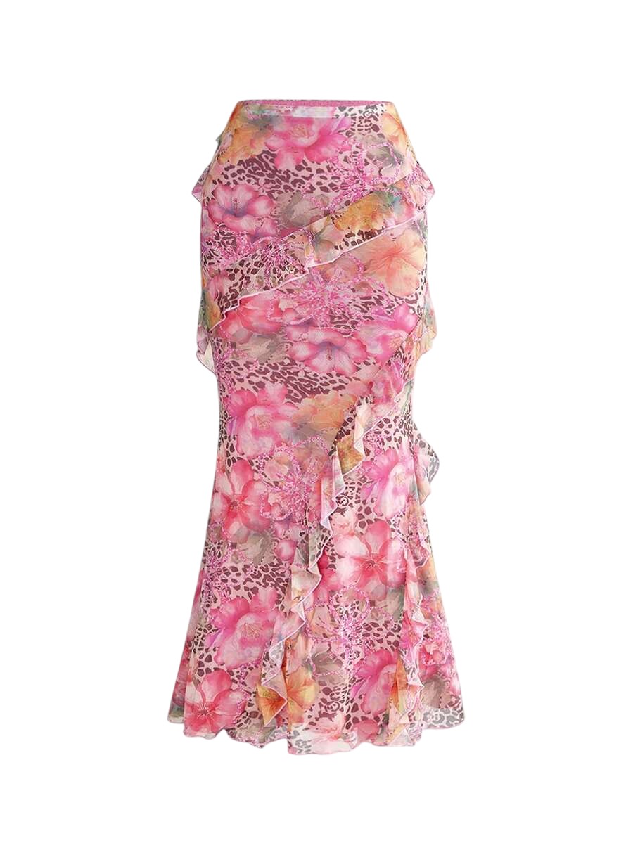 French Riviera Ruffle Tube Top & Mermaid Maxi Skirt Vacation Co-Ord Set