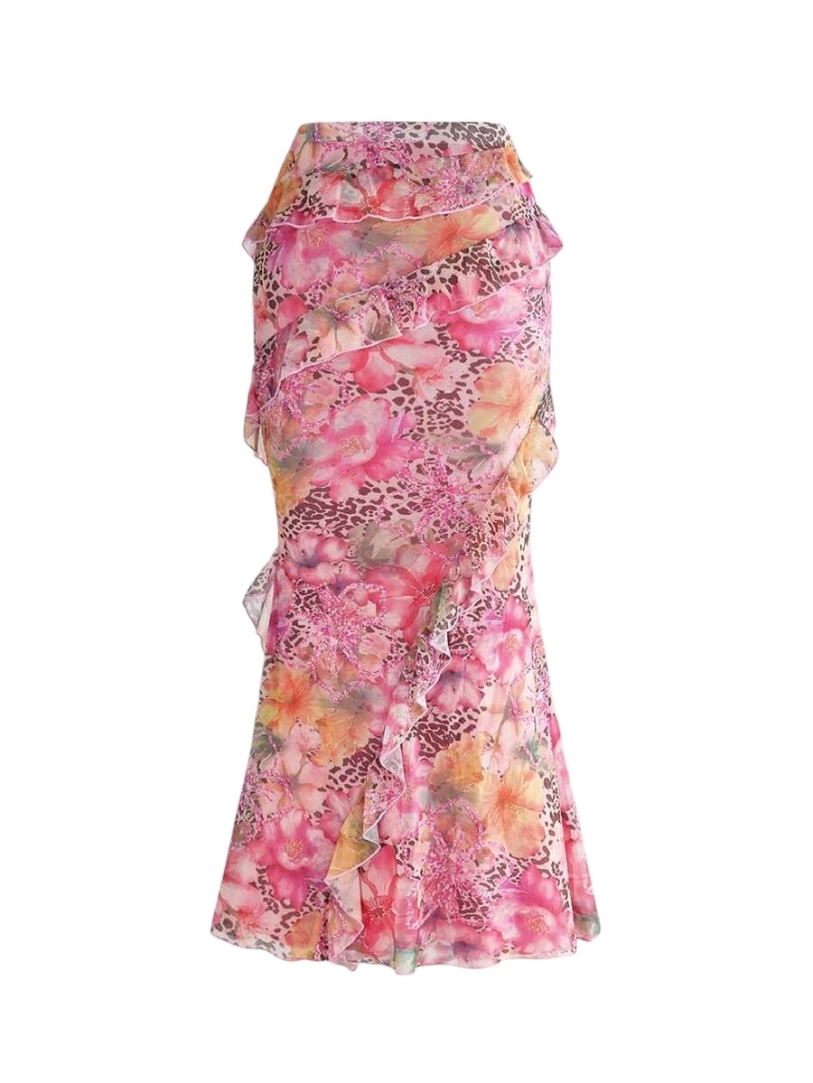 French Riviera Ruffle Tube Top & Mermaid Maxi Skirt Vacation Co-Ord Set