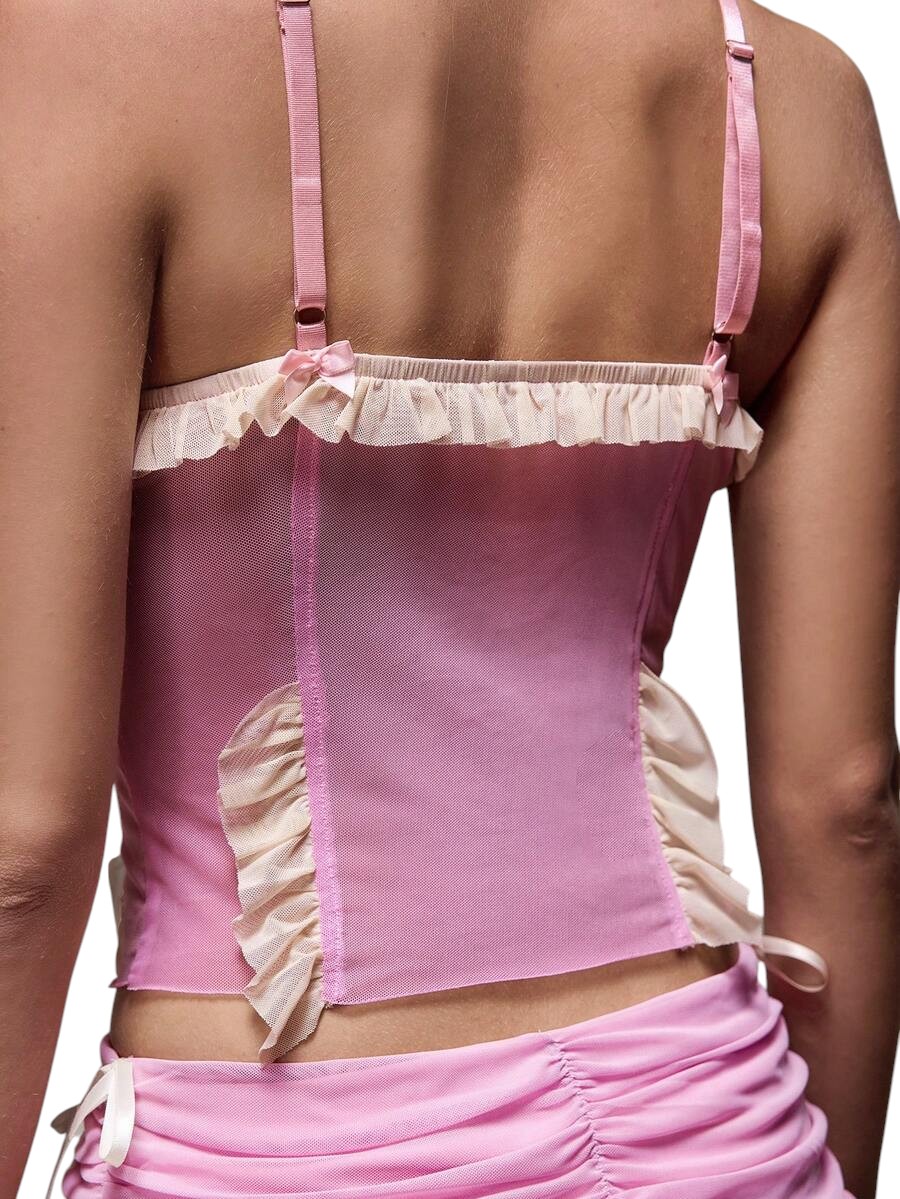Romantic Palace Lace Bow Camisole & Ruffle Mini Skirt Co-Ord Set