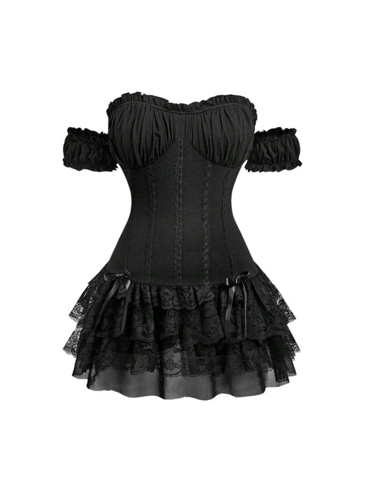 Plus Size Off-Shoulder Ruffle Contrast Trim Dress