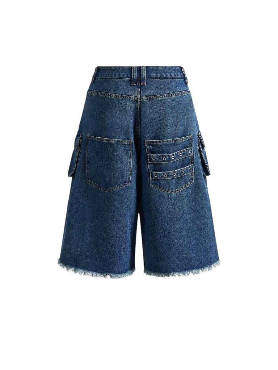 Dark Wash Heavy Distressed Low Rise Denim Capri Pants