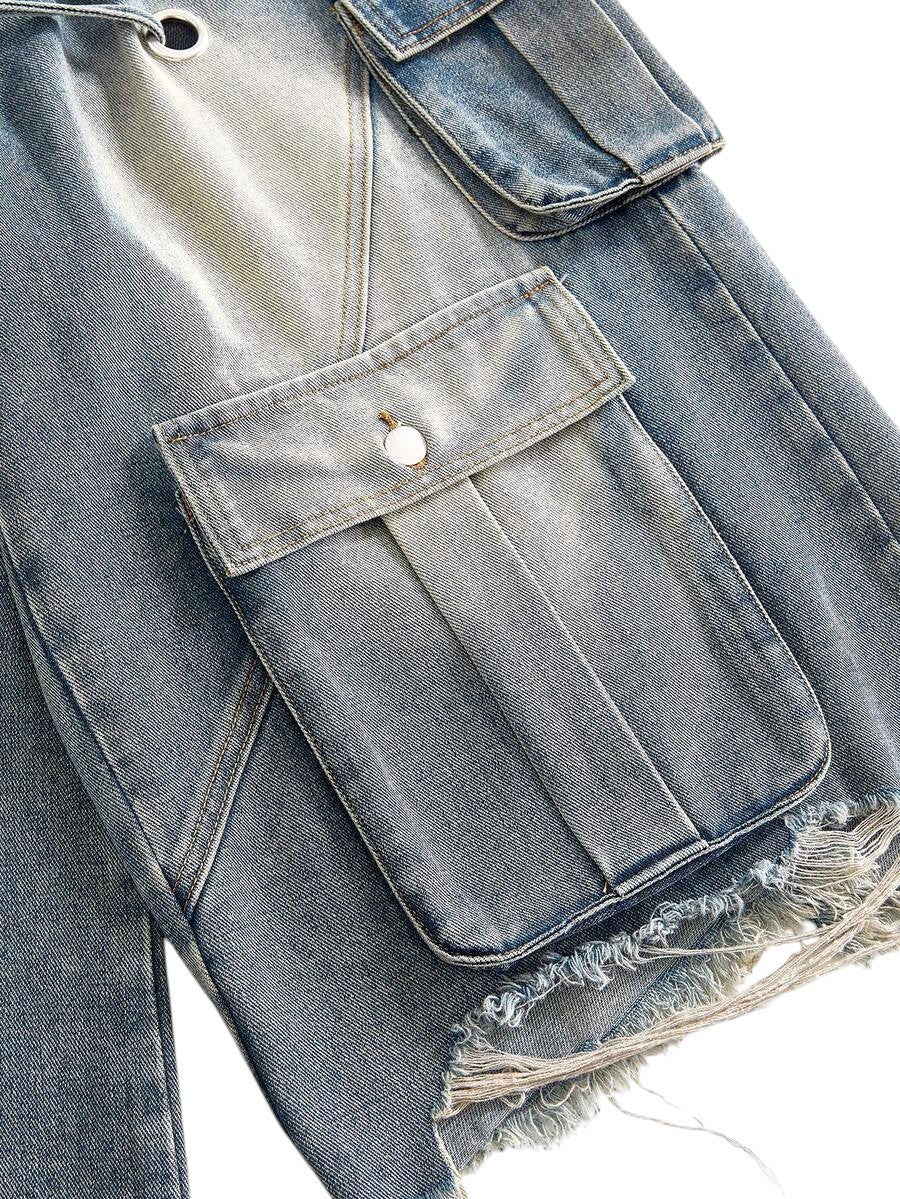 Blue Oversized Distressed Low Rise Denim Capri Pants