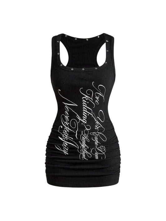 Women's Black Galaxy Star Rivet Bodycon Mini Dress