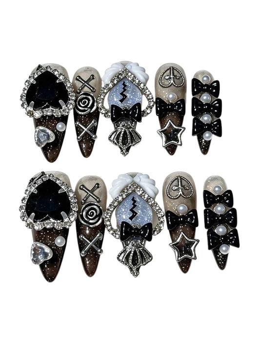20pcs Kawaii Sweet Punk Love Cross Bow Press-On Nails Set