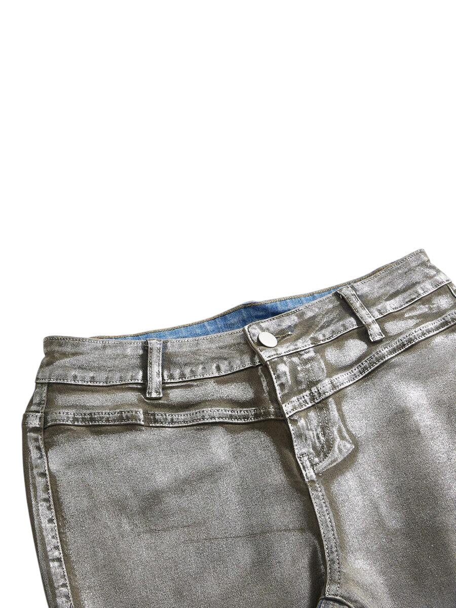Women's Retro Y2K Silver Coated Flare Denim Jeans