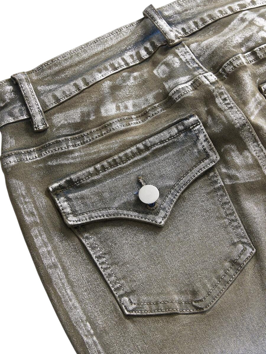 Women's Retro Y2K Silver Coated Flare Denim Jeans