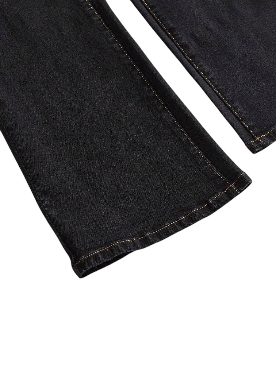 Dark Wash Ultra Low Rise Flared Denim Pants with Metallic Details