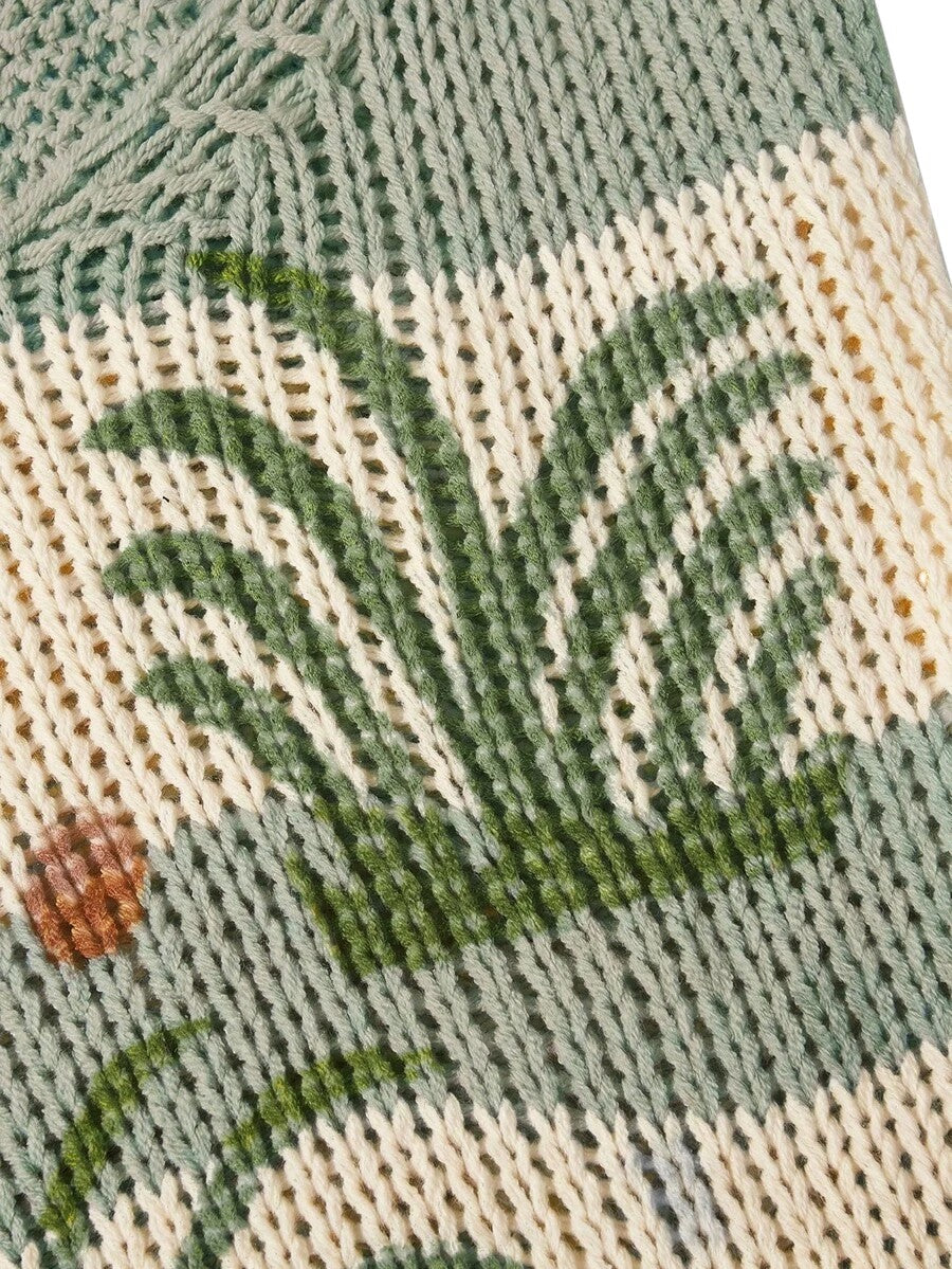 Green Fish Print Tassel Knit Beach Dress for Summer Vacation