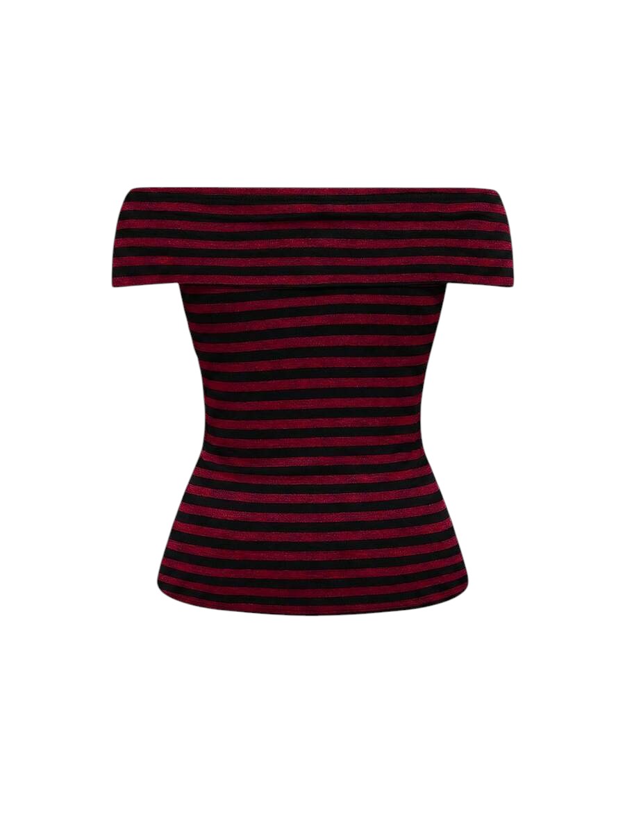 Red Striped Rivet Cross Shoulder Top & Ultra Low Waist Mini Shorts Co-Ord Set