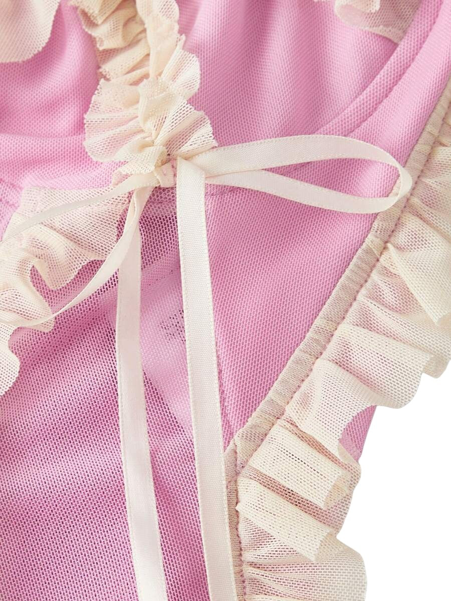 Romantic Palace Lace Bow Camisole & Ruffle Mini Skirt Co-Ord Set