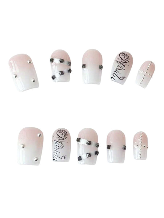20pcs Y2K Pink Gradient Letter Rivet Square Press-On Nails Set