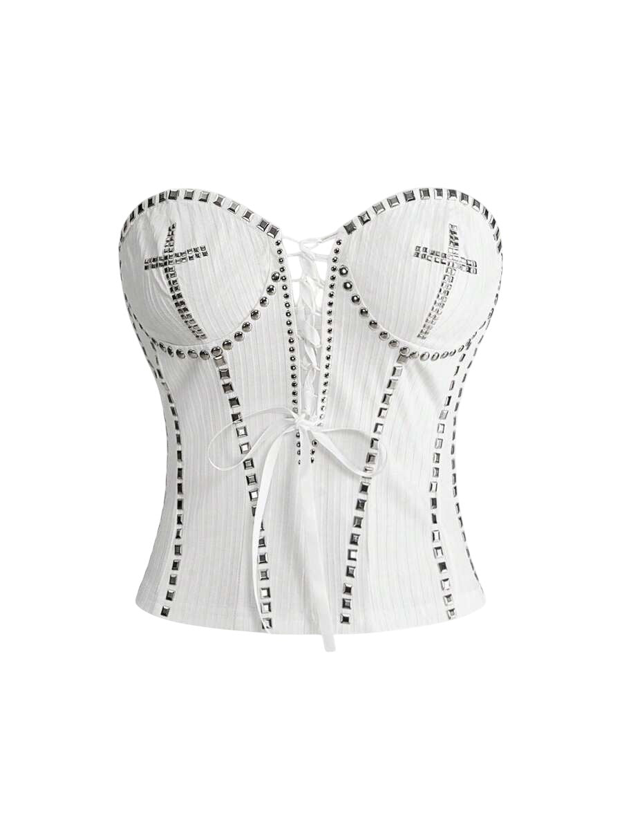 Women's Grunge Punk Sequin Lace-Up Bandeau Festival Top