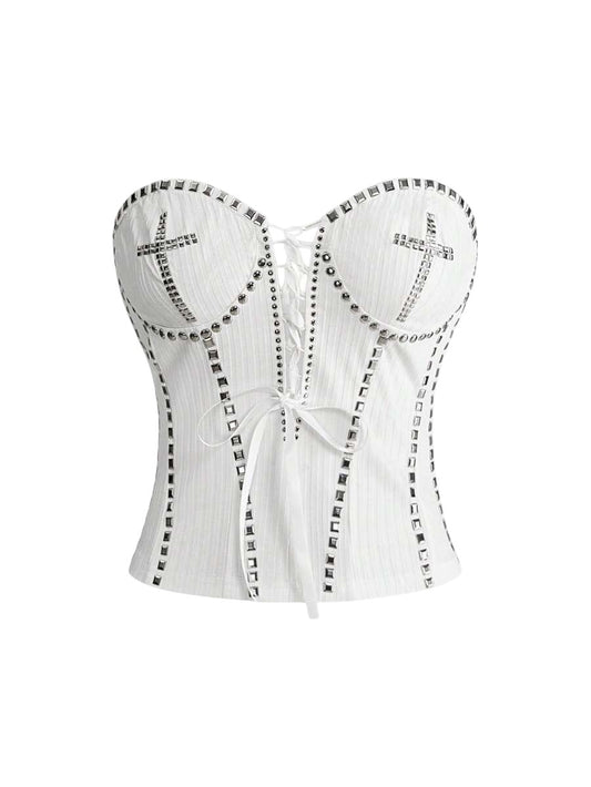 Women's Grunge Punk Sequin Lace-Up Bandeau Festival Top