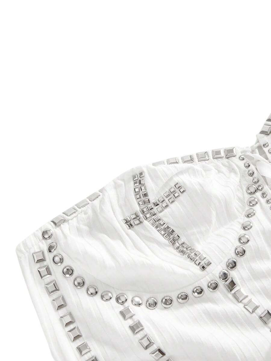 Women's Grunge Punk Sequin Lace-Up Bandeau Festival Top