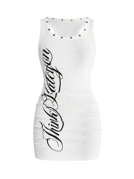Women's Beige Star Rivet Bodycon Mini Dress