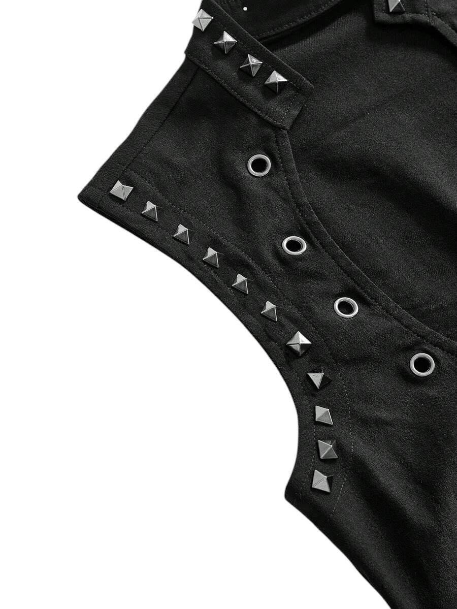 Y2K Deep V Eyelet Corset Tank Top for Music Festival Streetwear
