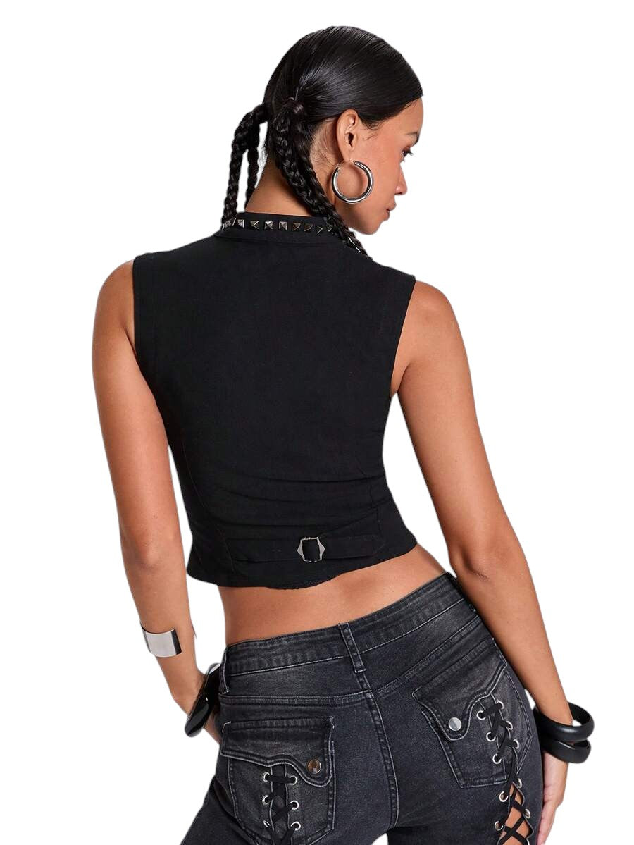 Y2K Deep V Eyelet Corset Tank Top for Music Festival Streetwear