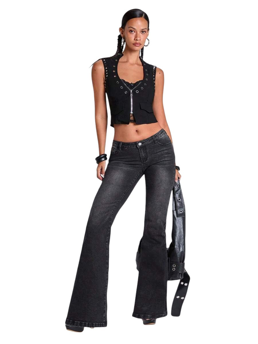 Y2K Deep V Eyelet Corset Tank Top for Music Festival Streetwear