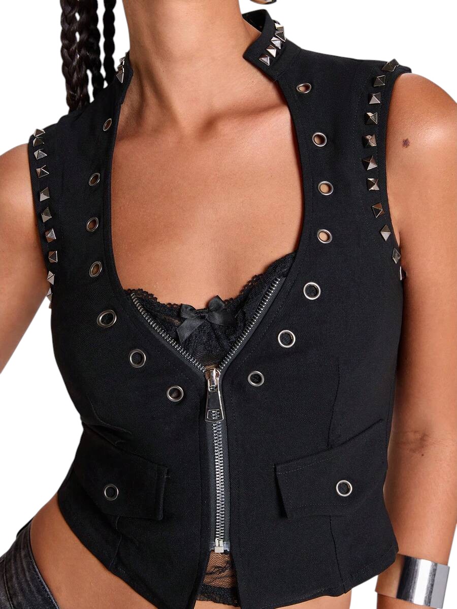 Y2K Deep V Eyelet Corset Tank Top for Music Festival Streetwear