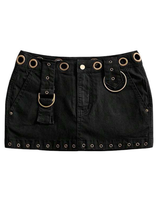 Women's Metal Eyelet Straight Denim Mini Skirt