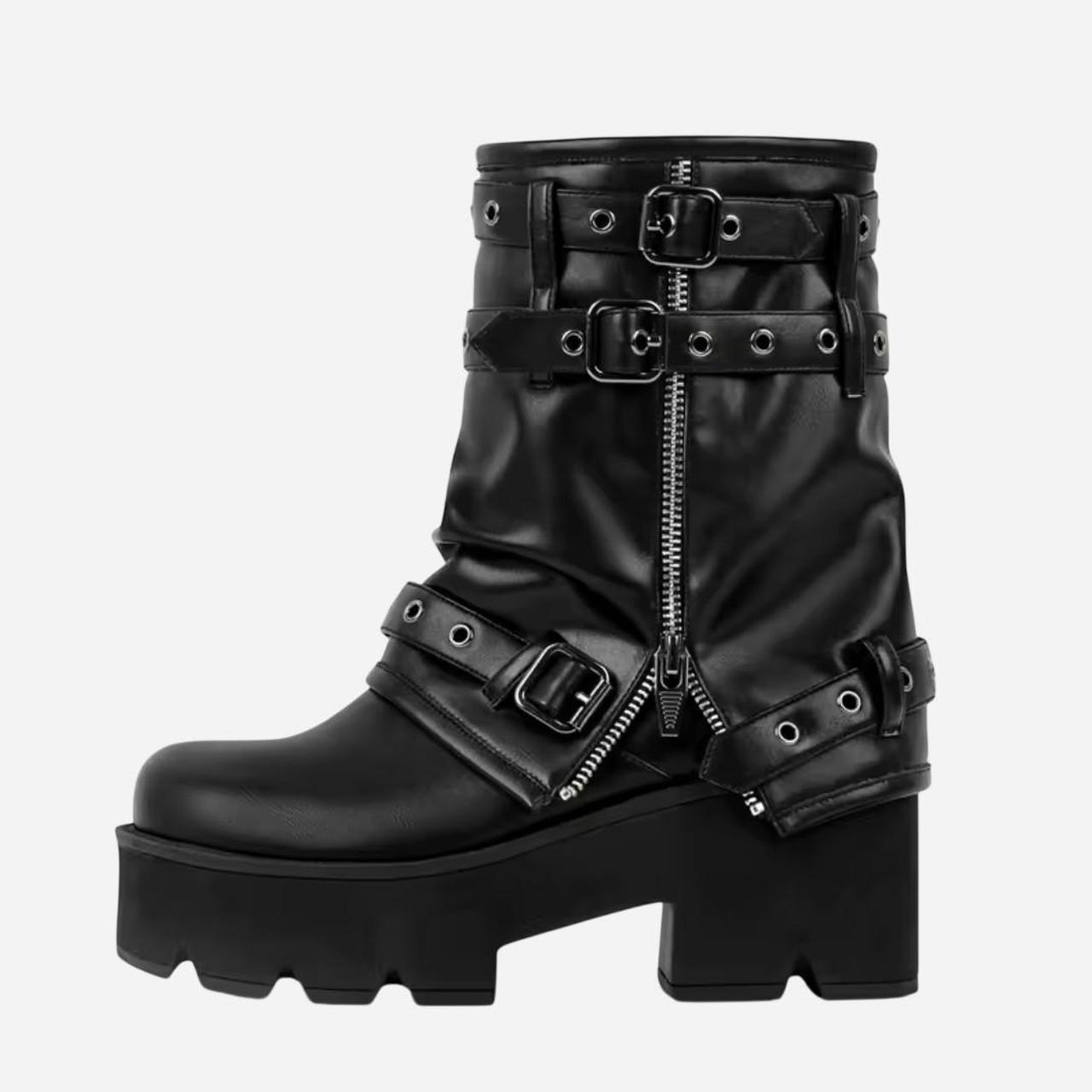 Women's Black Buckle Wedge Boots
