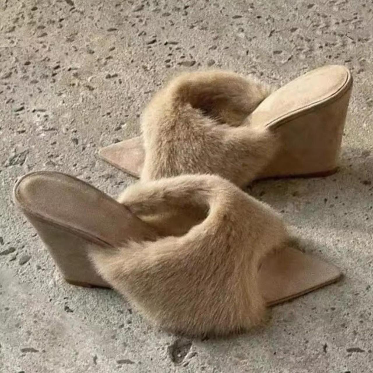 Wedge Slippers Plush Fur High Heels