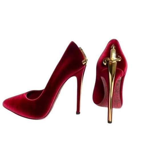 Burgundy Suede Sword Shaped High Heels