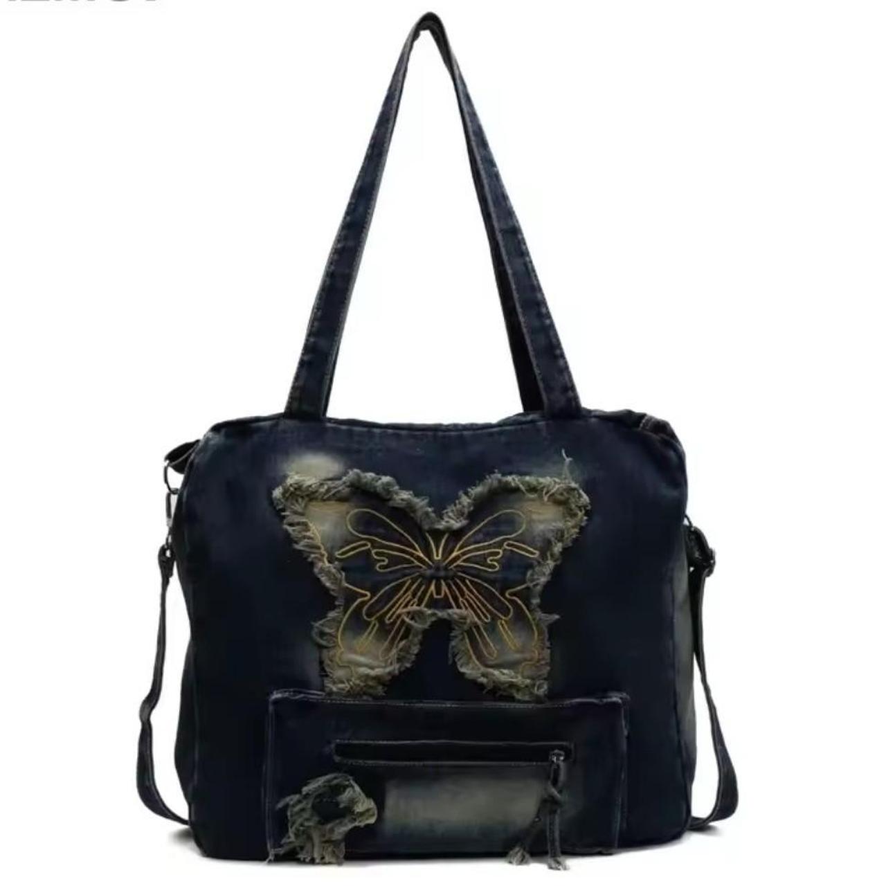 Denim Navy Butterfly Shoulder Handbag