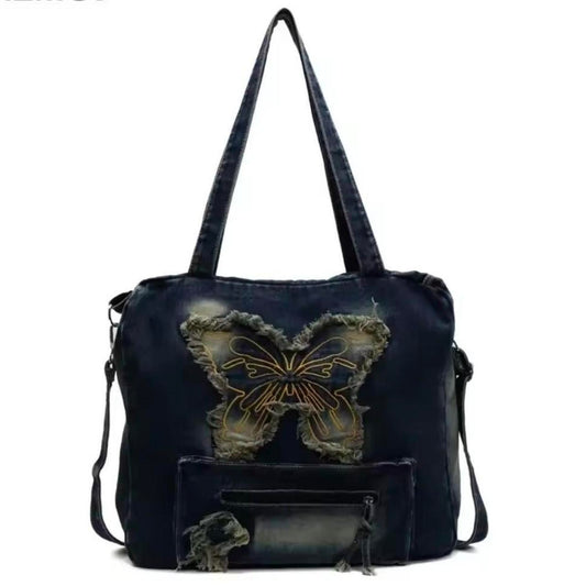 Denim Navy Butterfly Shoulder Handbag