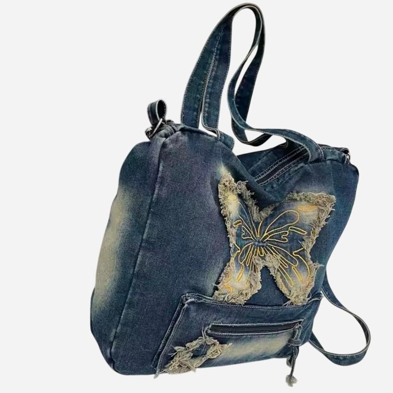 Denim Blue Butterfly Shoulder Handbag
