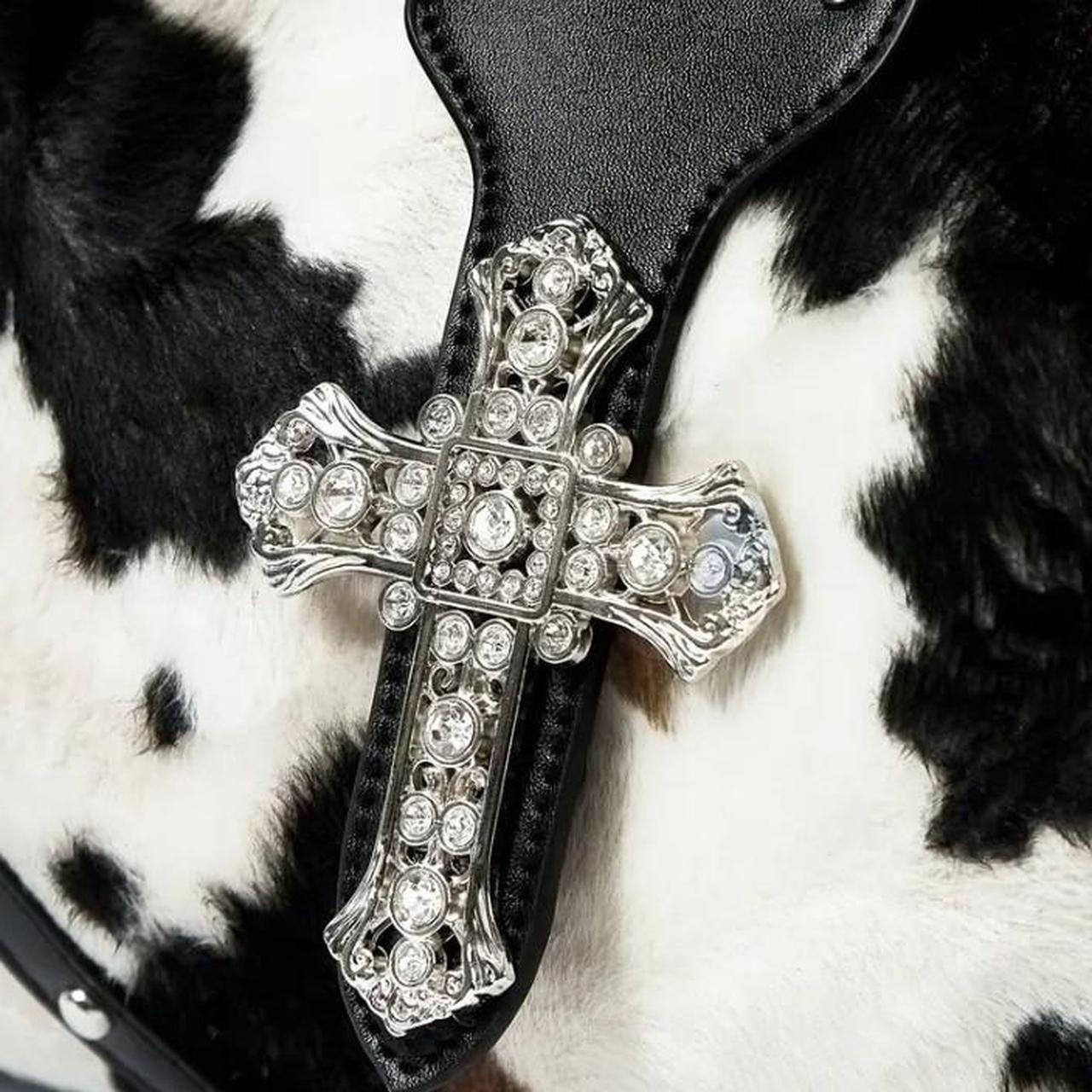 Black Multi-Colour Cowhide Leather Silver Studs Cross Handbag