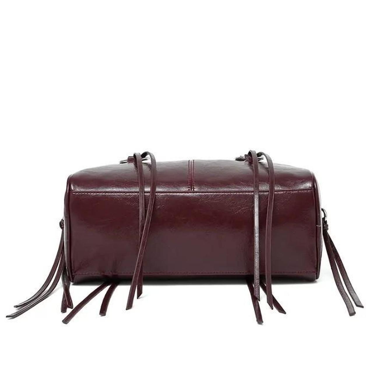 Burgundy Leather Tassel Metal Studded Handbag