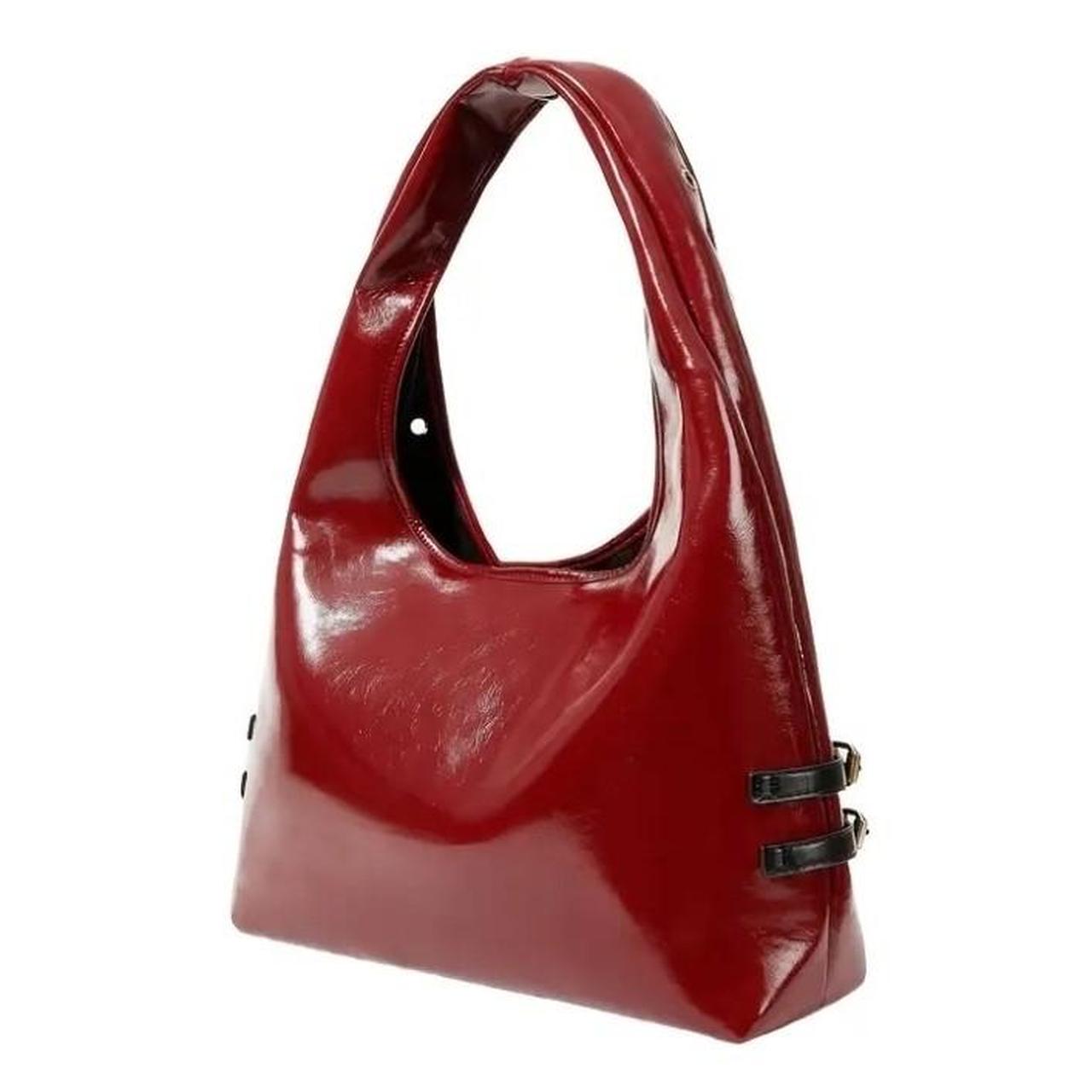 Burgundy Red Leather Silver Chain Cross Handbag