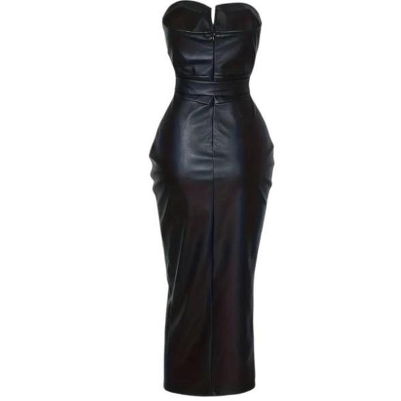 Women's Black Leather Long Dress