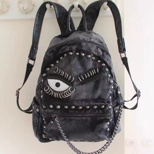 Black Denim Studded Backpack