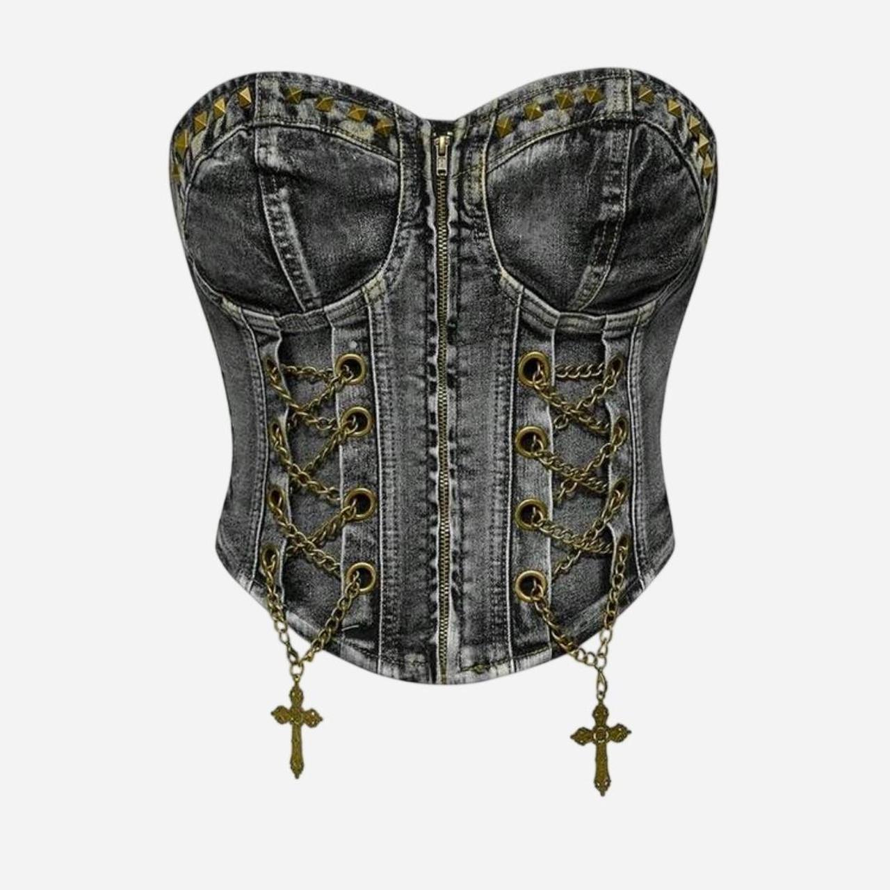 Women's Grey Chain Gold Corset Top