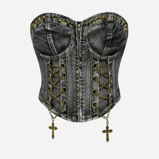 Women's Grey Chain Gold Corset Top