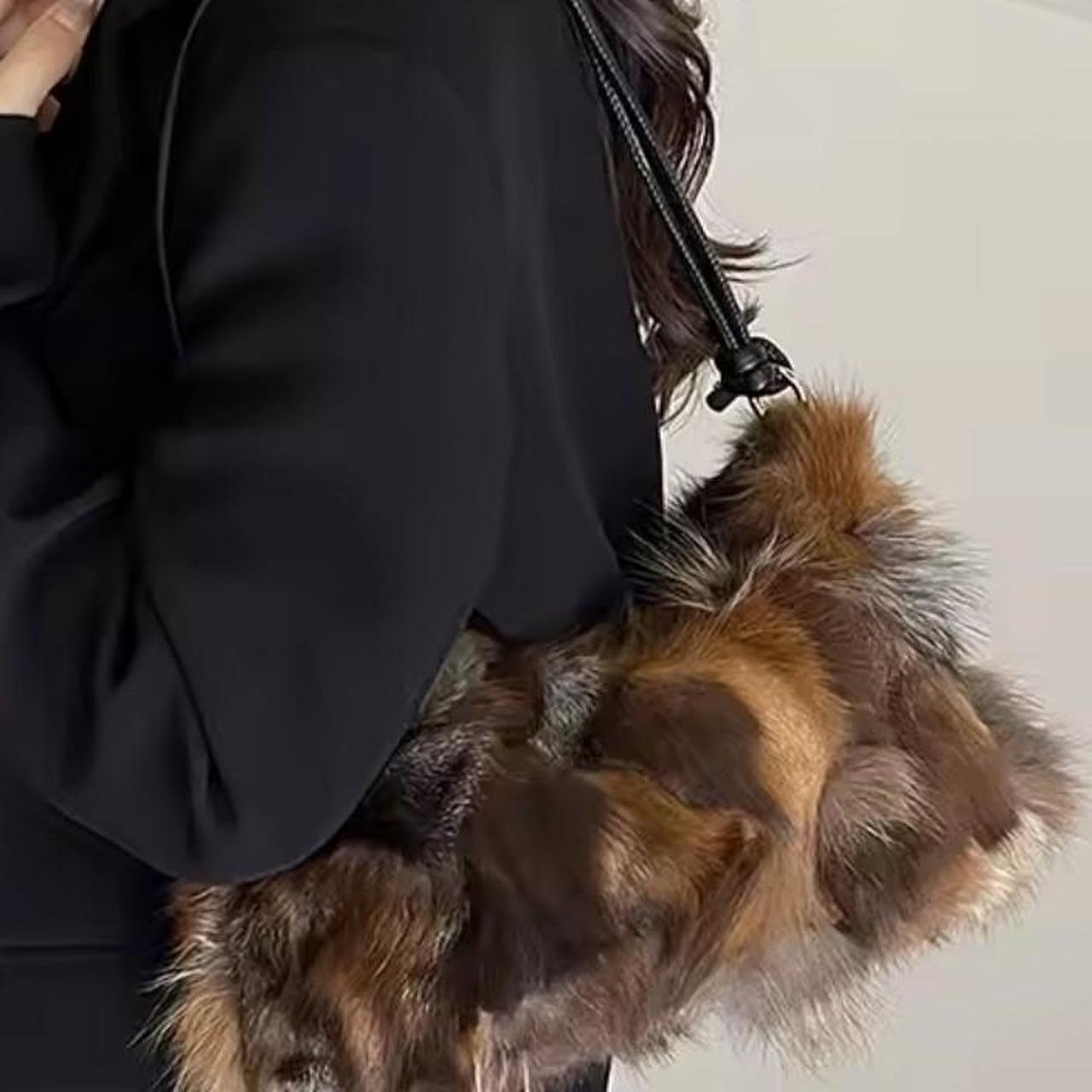 Brown Multi-Colour Plush Fur Shoulder Handbag